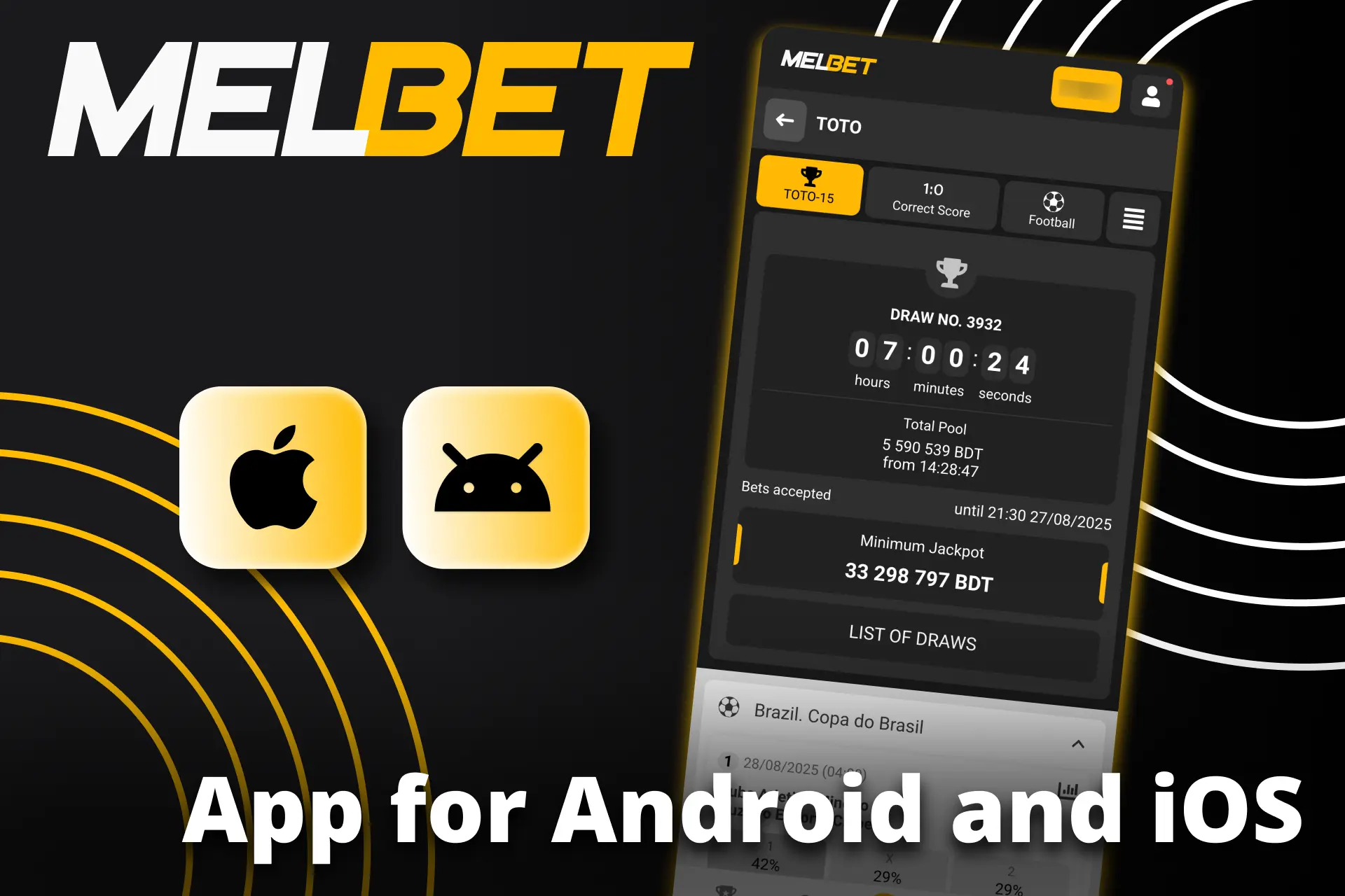 Download the Melbet app to bet on TOTO.