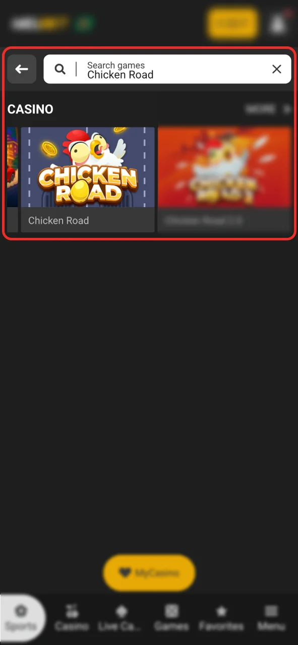 Select Chicken Road at Melbet and play.