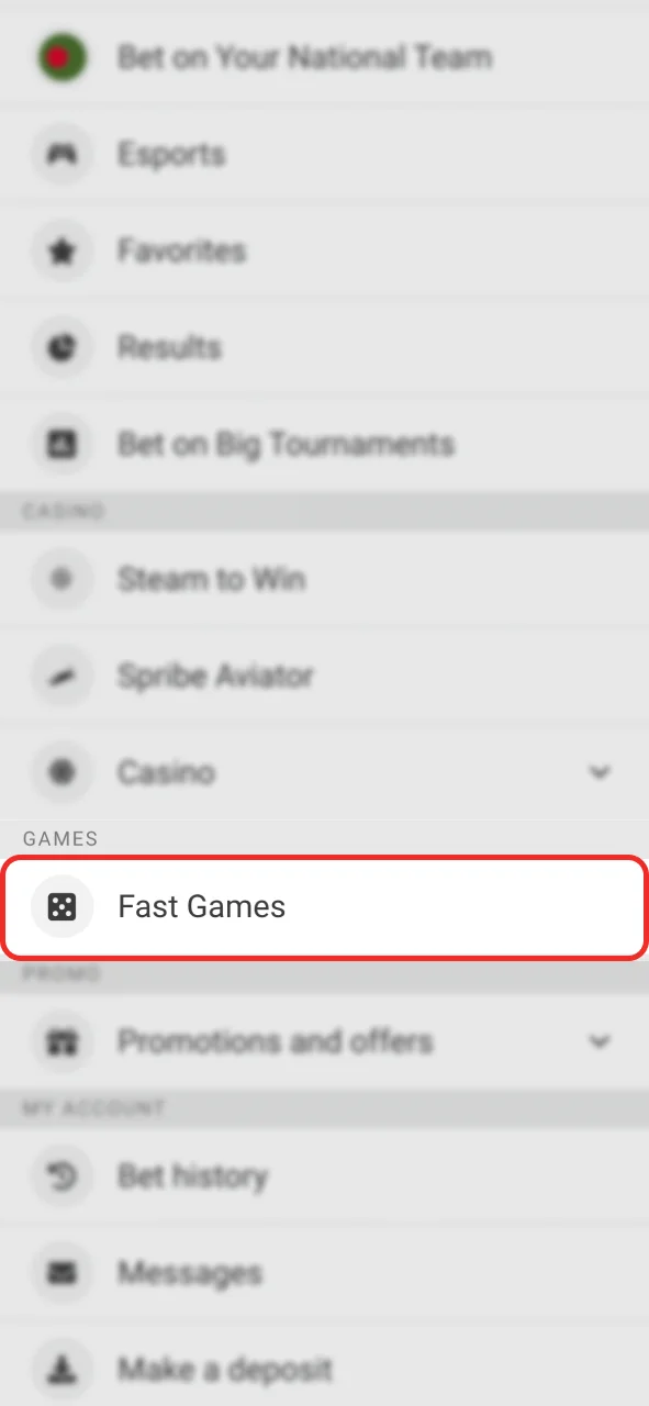 Open the Fast Games tab at Melbet.