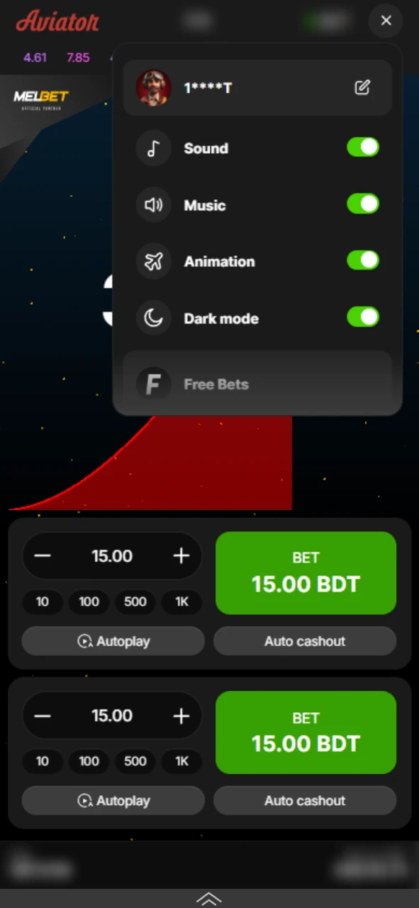 Adjust your game preferences on the official Melbet Aviator interface.