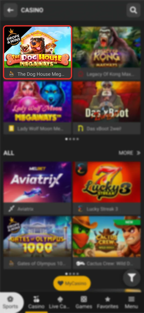 Open the Melbet casino section and play.