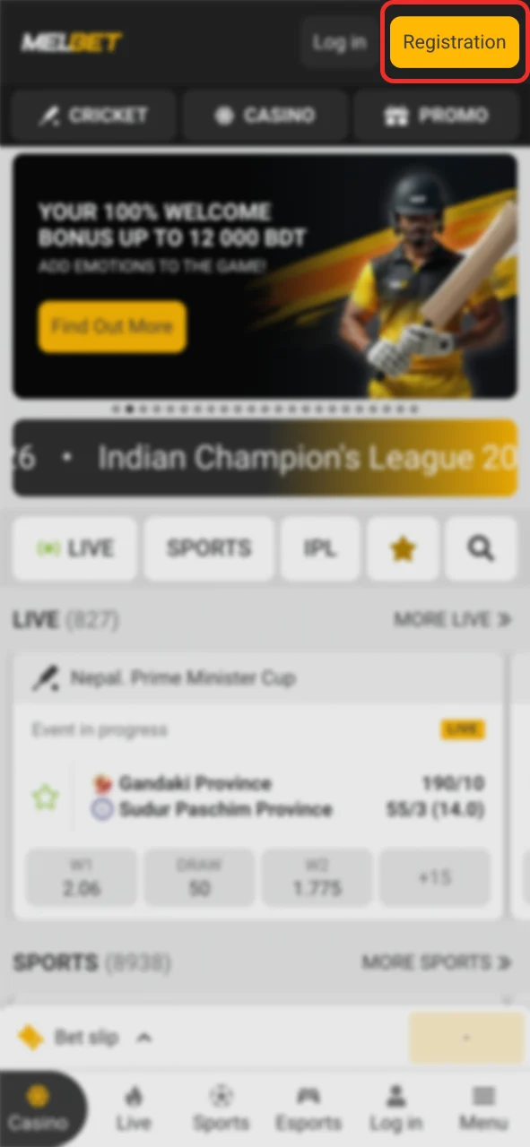 Click the registration button and join Melbet now.