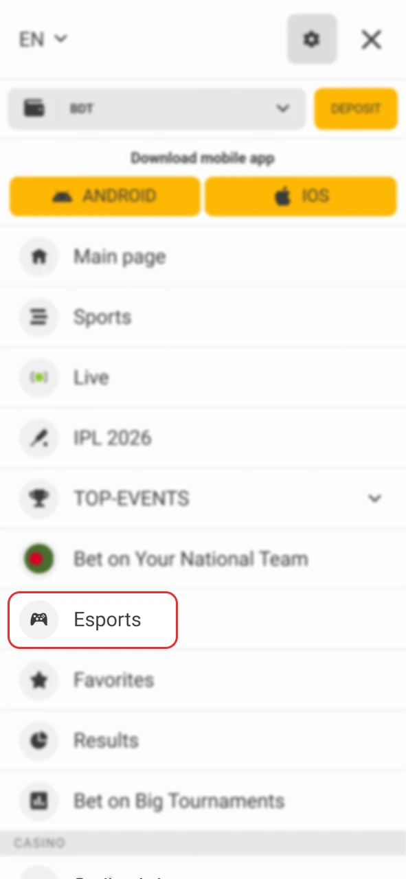 Open the official Melbet esports category from the main dashboard.