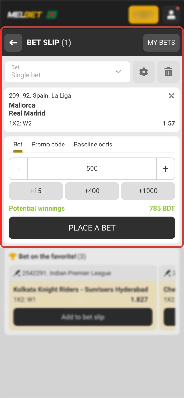 Select your market and place a bet at Melbet.