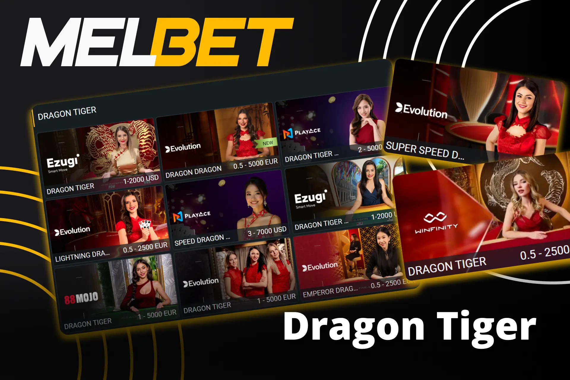 Play the official Melbet Dragon Tiger game with live dealers.