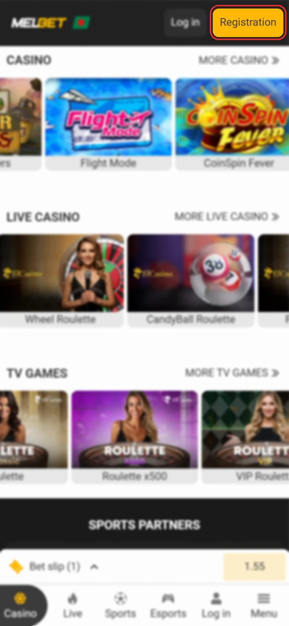 Create your new player account on the official Melbet platform.