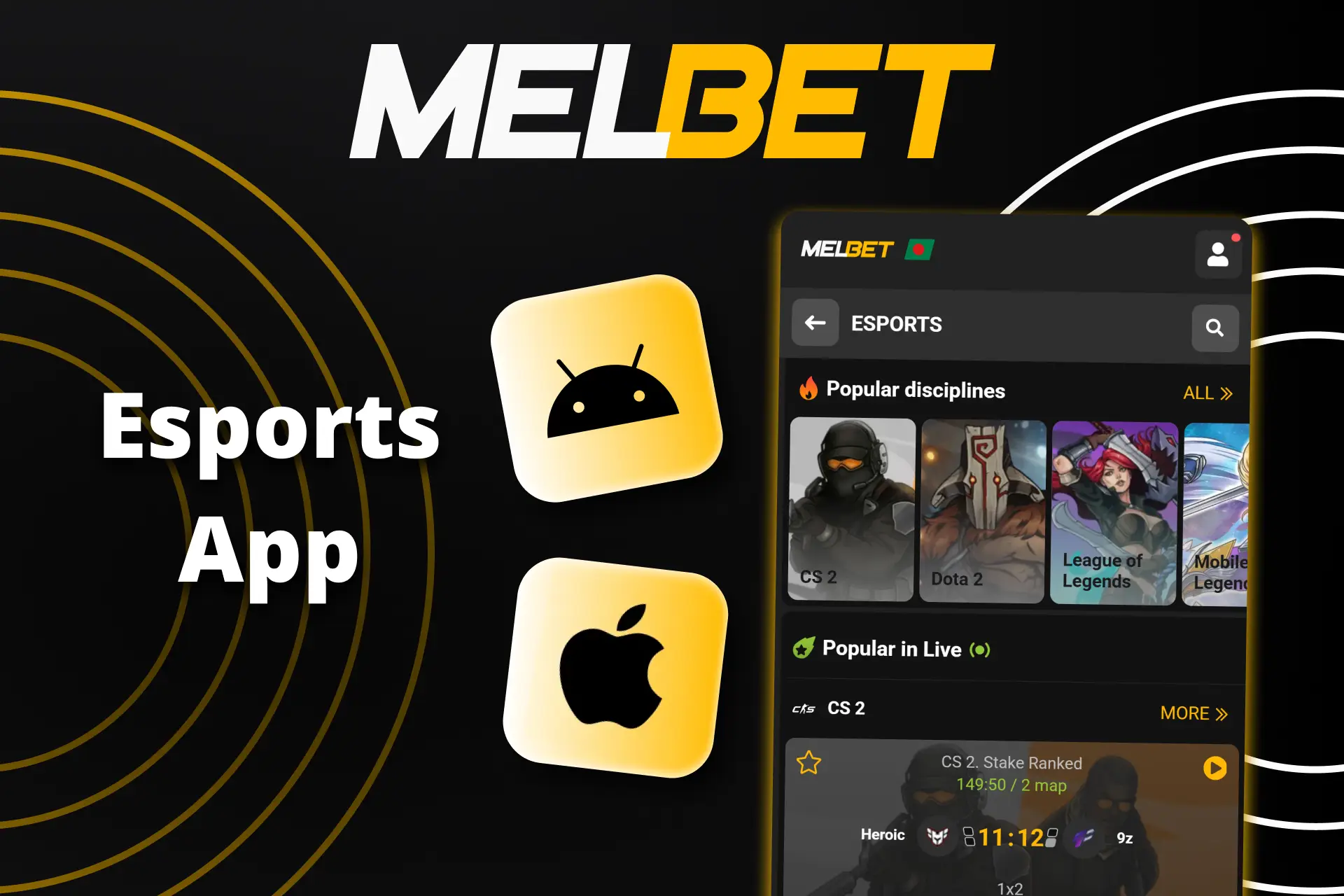 For Esports betting, you can use the Melbet app.