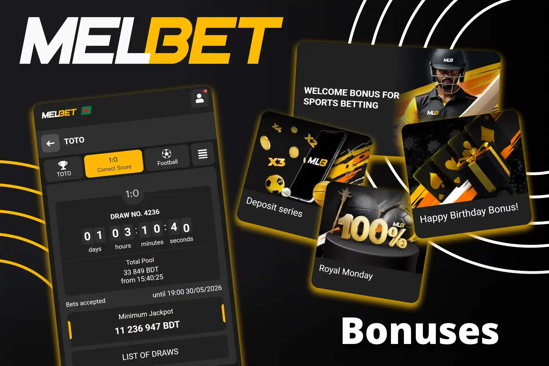 Melbet gives bonuses for betting on TOTO.