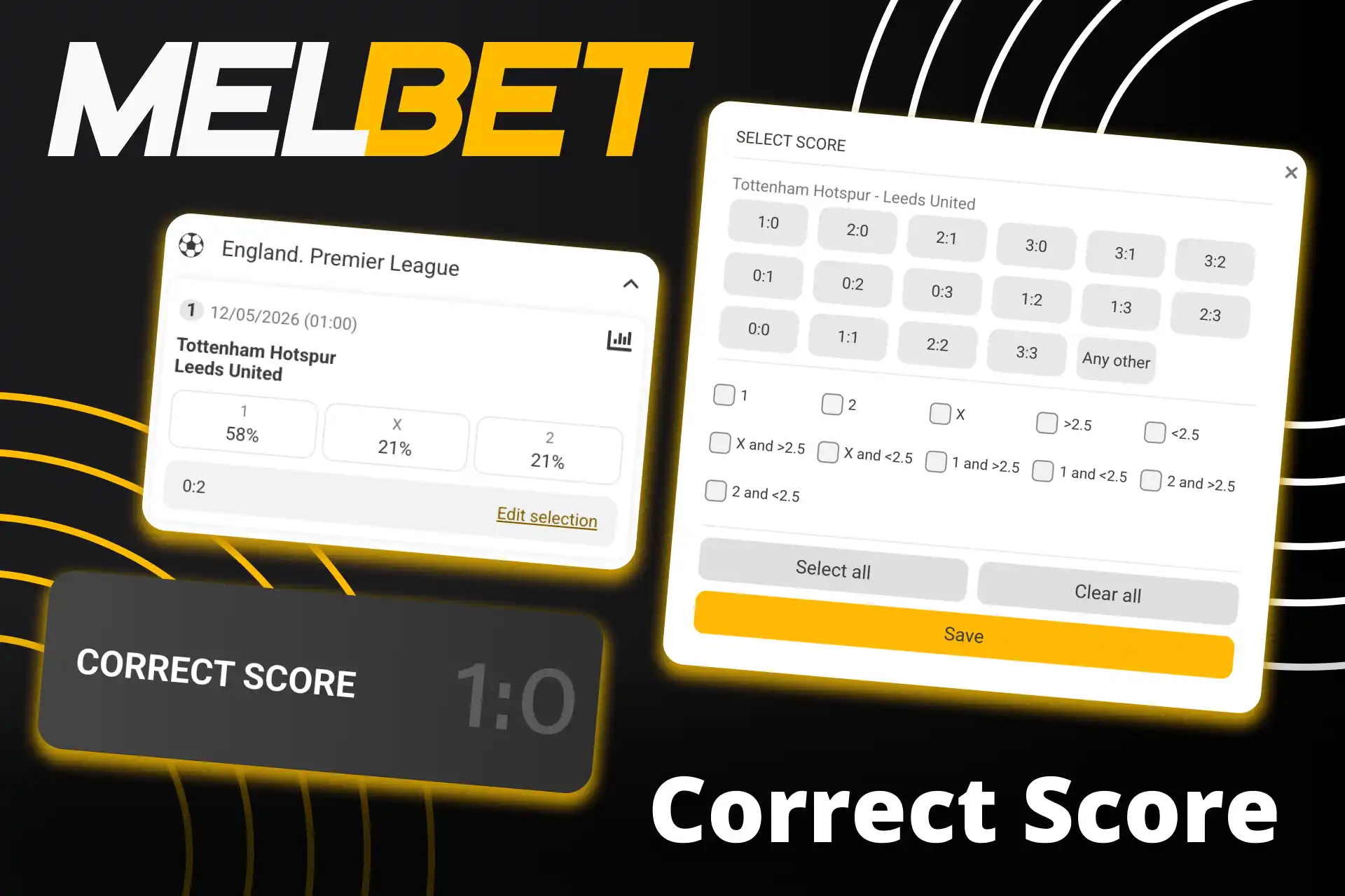 Play Melbet TOTO correct score and earn rewards from accurate football predictions.
